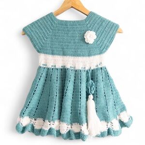 Handmade Teal and White Kids Dress